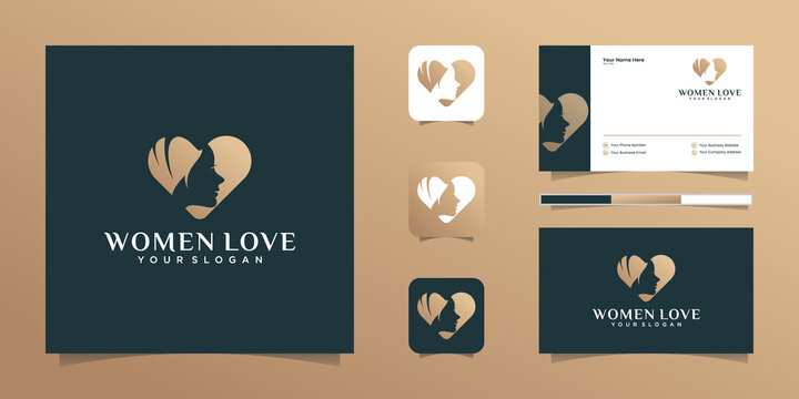 Love heart and beauty woman logo and business card