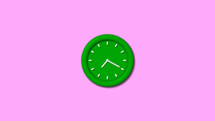 Green color 3d wall clock isolated on pink light background,wall clock