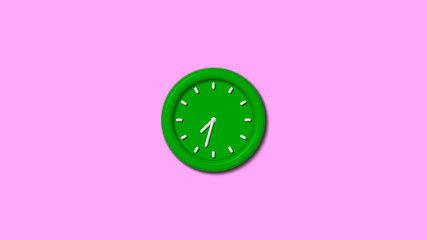 Green color 3d wall clock isolated on pink light background,wall clock