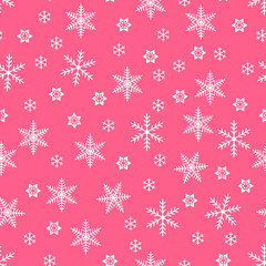 Christmas winter red snowflake seamless pattern on pink background
