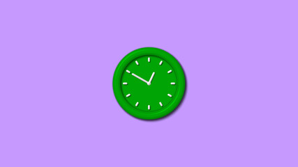 New green color 3d wall clock isolated on purple background,3d clock