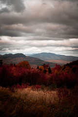 Scenic View of Mountains In North Conway, New Hampshire With Fall Foliage