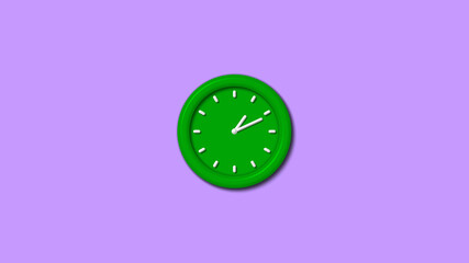 New green color 3d wall clock isolated on purple background,3d clock