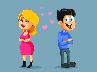 Cute Couple Flirting at First Date Vector Cartoon