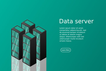 Mainframe, powered server, high technology concept, data center, cloud data storage isometric vector illustration.