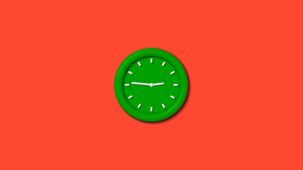 Amazing green color 3d wall clock isolated on red background,3d wall clock