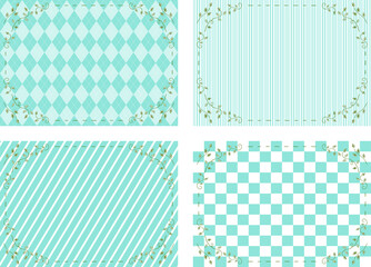 手描き葉フレーム パターン背景セット