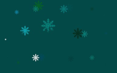 Fototapeta na wymiar Light Blue, Green vector texture with colored snowflakes. Shining colored illustration with snow in christmas style. New year design for your ad, poster, banner.