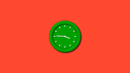 Amazing green color 3d wall clock isolated on red background,3d wall clock