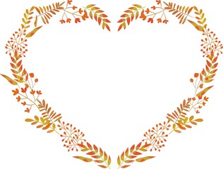 水彩風　ハート型の植物フレーム