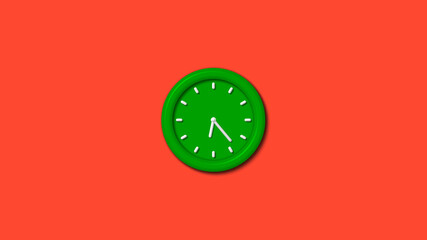 New green color 3d wall clock isolated on red background,clock icon,3d wall clock