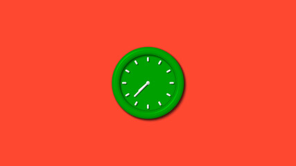 New green color 3d wall clock isolated on red background,clock icon,3d wall clock