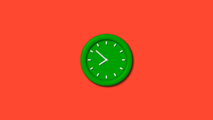 New green color 3d wall clock isolated on red background,clock icon,3d wall clock