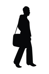 Business man with briefcase silhouette vector, person isolated in black and white.