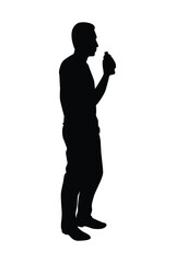 Man drink water silhouette vector