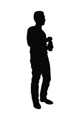 Man drink water silhouette vector