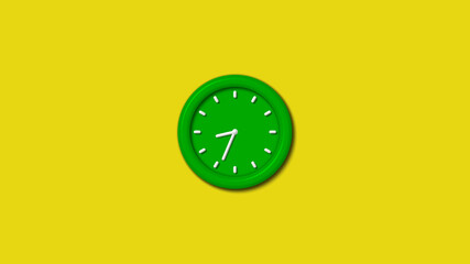 New green color 3d wall clock isolated on yellow background,3d clock,clock