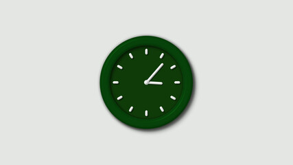 New green dark 3d wall clock isolated on white background