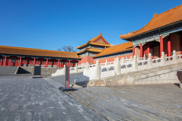 Fototapeta na wymiar Palace building in the Forbidden City in Beijing, China
