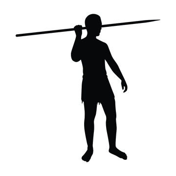 Forest man with spear silhouette vector