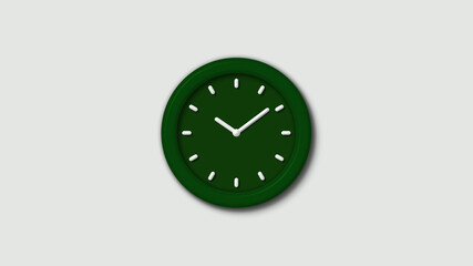 12 hours 3d wall clock on white background,Green dark 3d wall clock isolated