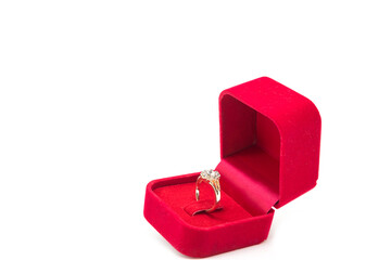 Wedding ring in red velvet box