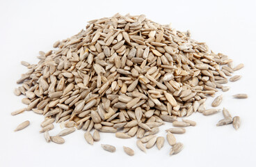 sunflower seeds on white background.