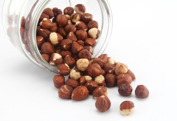 hazelnuts on white background