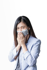 Women who have a cough and are sick with a flu infection,  covid-19, coronavirus, therefore have to...