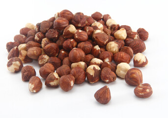hazelnuts on white background