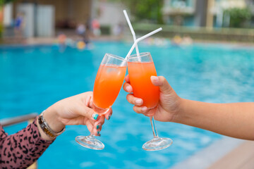 Cocktail party at the pool for celebration meeting