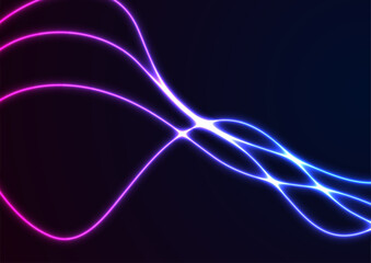 Blue and purple neon glowing smooth wavy lines abstract background. Technology luminous vector design