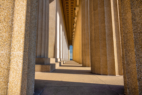 Large pillar colonnade with Nashville Tennessee sun shine