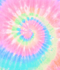 Spiral tie dye pattern. Swirl rainbow tie-dye wallpaper. Hippie boho tiedye texture backdrop. Pink blue green. - obrazy, fototapety, plakaty