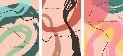 Naklejka premium Creative color doodle art header set with different shapes and textures. Collage.