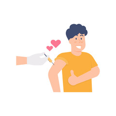 illustration of a boy who is being injected by a doctor, to be given a vaccine or immunization. anti-viral medicine, increase immunity, prevention from disease. concept of treatment. flat style. UI
