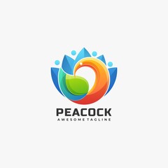 Vector Logo Illustration Peacock Gradient Colorful Style.
