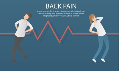 man and woman with back pain symptoms,Backache after working in the office,Health care and pain concept.