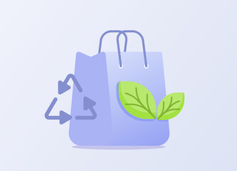 Green bag concept leaf recycling symbol on shopping bag white isolated background with flat style