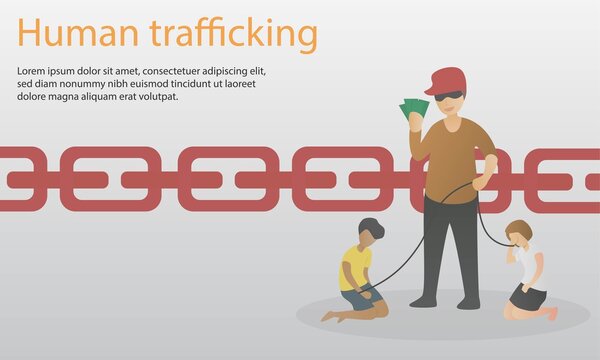 human trafficking concept,The thief kidnapped a child for ransom in exchange for their release,Children, women tied with ropes are victims,Violence,Slavery, Labor,Vector illustration.