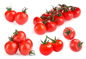 Set of ripe red tomatoes on white background