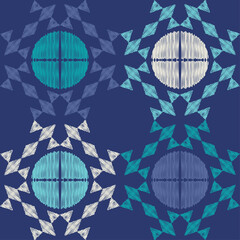 Aztec elements. Seamless pattern. Design with manual hatching. Textile. Ethnic boho ornament. Vector illustration for web design or print.