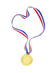 Gold medal with ribbon isolated on white background	