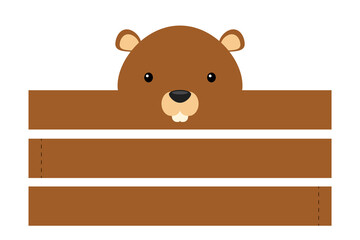 Printable beaver paper hat. Party crown die cut template for birthday, christmas, baby shower. Fun accessory for entertainment. Paper crown mock up isolated on white background. Print, cut and glue.