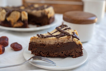 Delicious chestnut cake with almonds and chocolate glaze