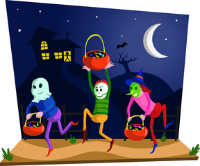 Scene display with kids celebrating halloween
