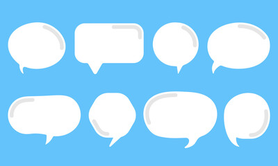 Set of speak bubble text, chatting box, message box outline cartoon vector illustration design. Balloon doodle style of thinking sign symbol.