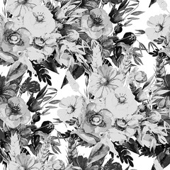 Summer bouquet of flowers.Seamless pattern.Image on white and colored background