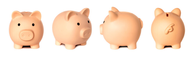 Piggy Bank isolated on white background.Saving investment budget wealth business retirement, financial, money, banking concept. Copy space