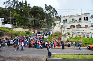 Otavalo, Ecuador - Indigenous People at entrance to Mercado de Animales